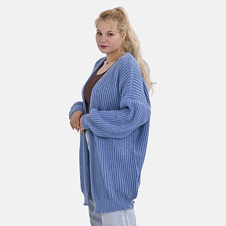 - Maisi Ribbed Lightweight Cardigan (One Size) - Blue