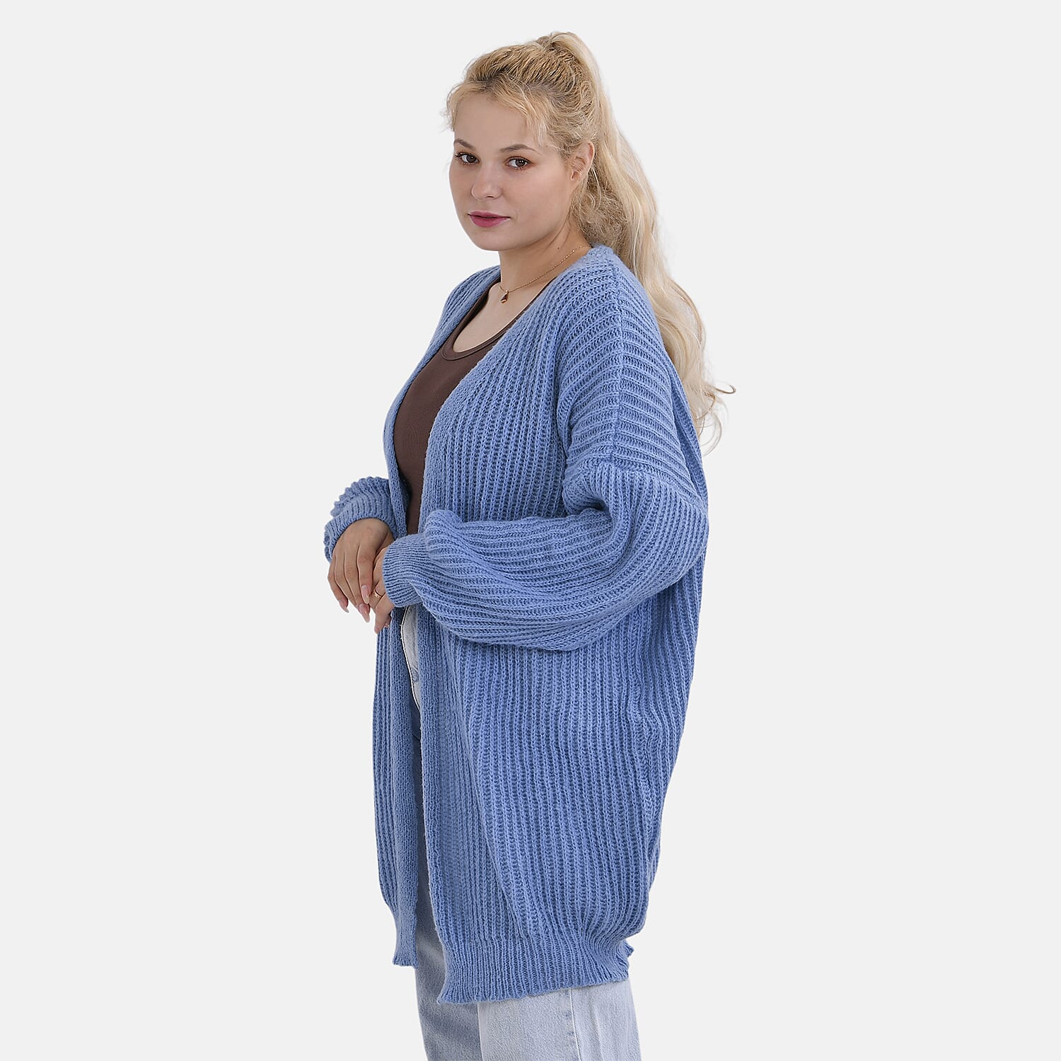 THE BIG SALE PRICE - - Maisi Ribbed Lightweight Cardigan (One Size 8 TO 22) - Blue