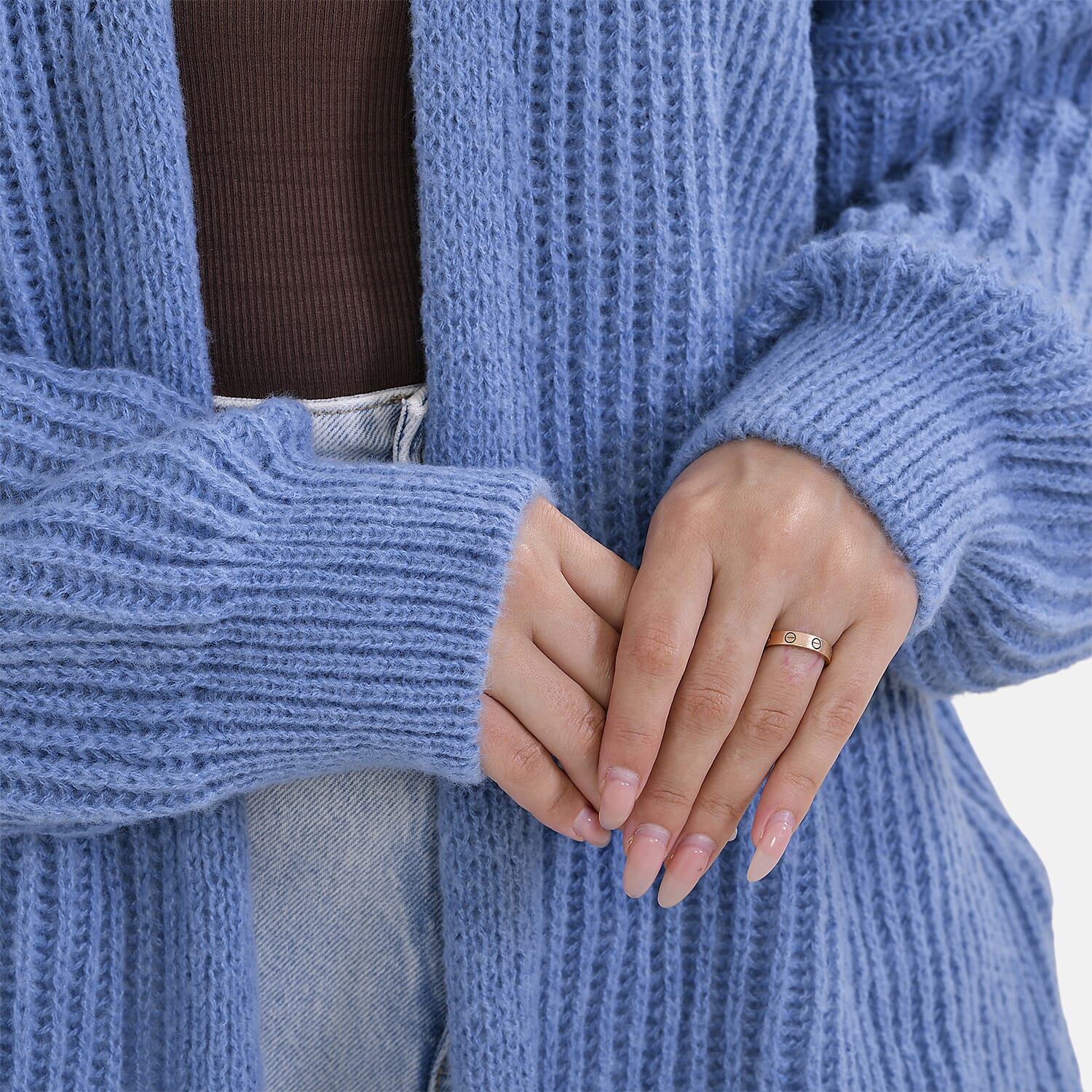 THE BIG SALE PRICE - - Maisi Ribbed Lightweight Cardigan (One Size 8 TO 22) - Blue