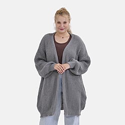 THE BIG SALE PRICE - - Maisi Ribbed Lightweight Cardigan (One Size 8 TO 22) - Grey