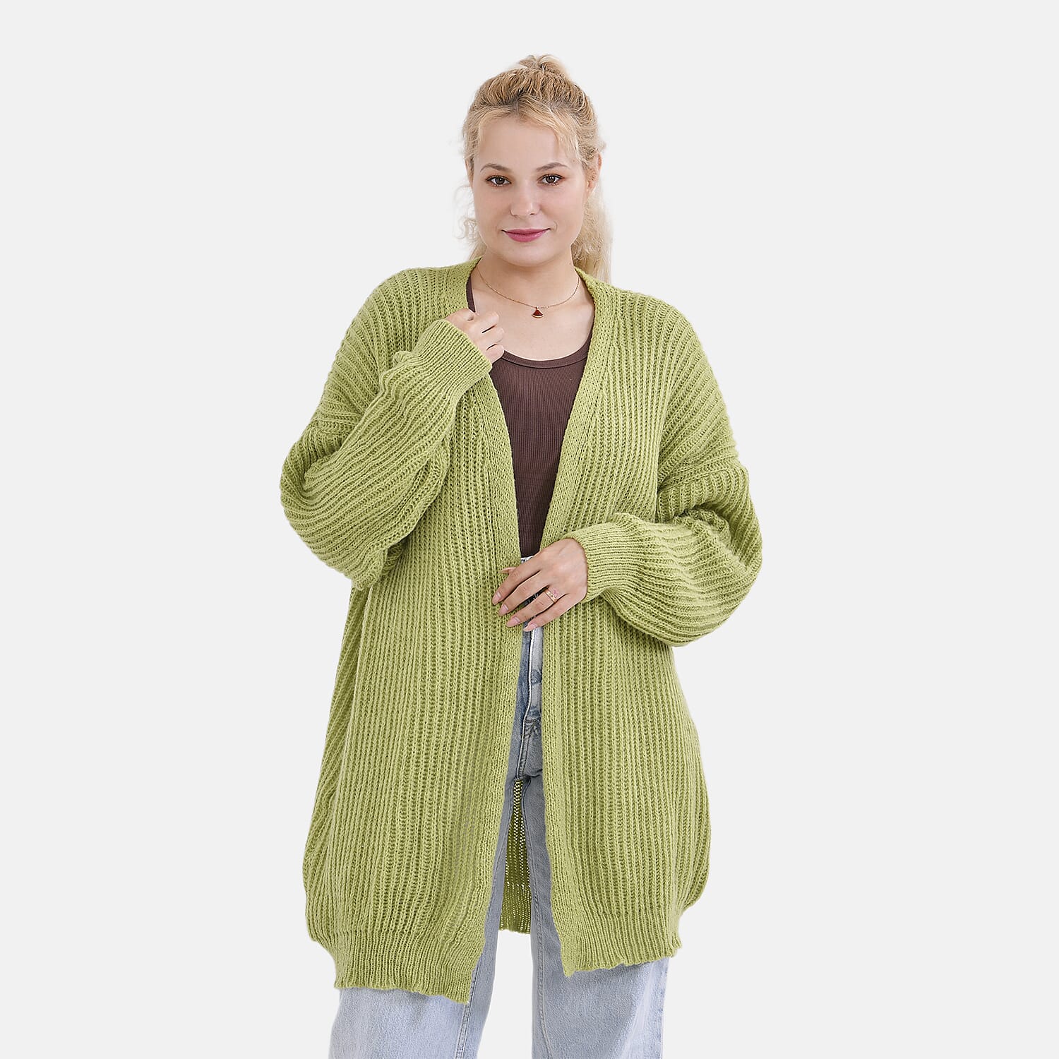 - Maisi Ribbed Lightweight Cardigan (One Size 8 TO 22) - Green