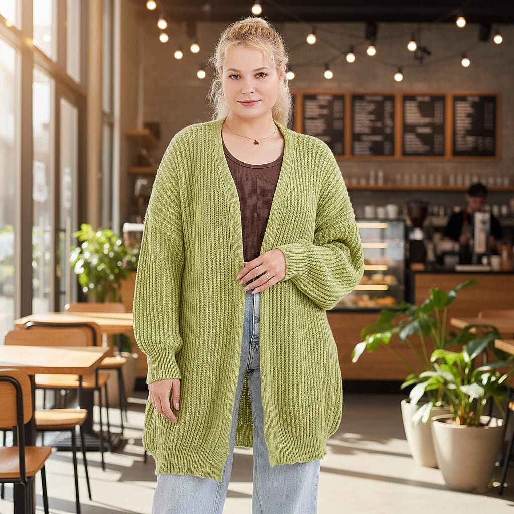 - Maisi Ribbed Lightweight Cardigan (One Size 8 TO 22) - Green