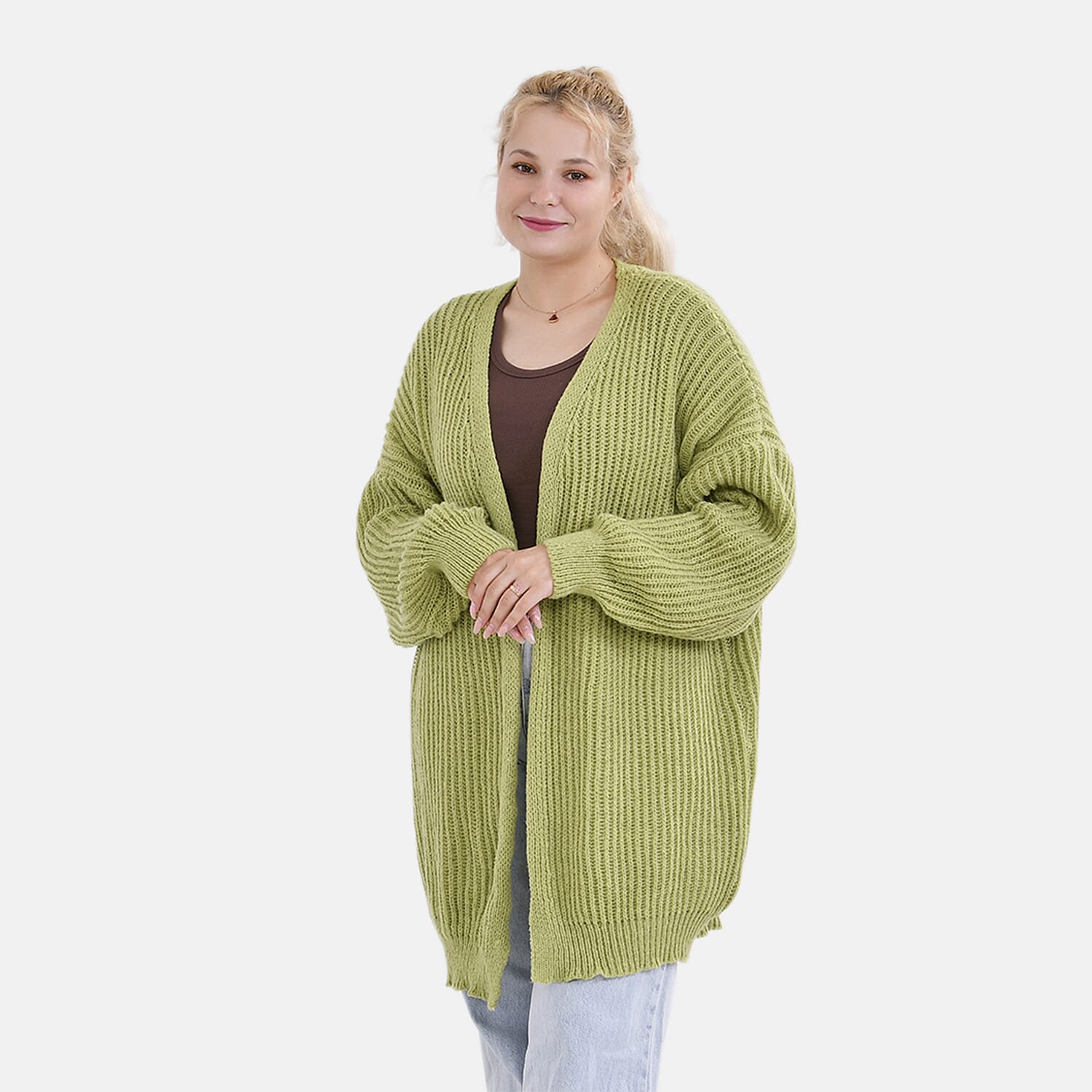 - Maisi Ribbed Lightweight Cardigan (One Size 8 TO 22) - Green