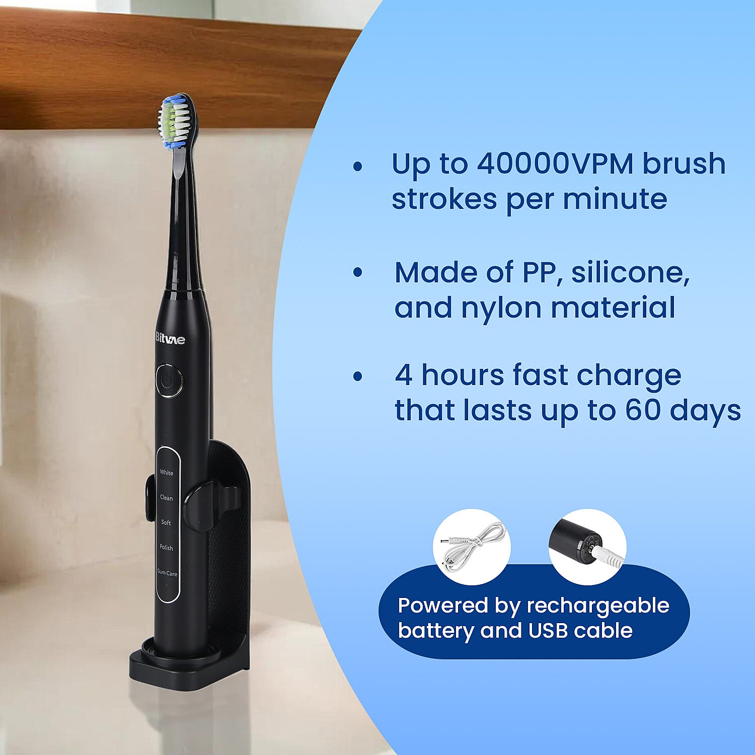 Bitvae Sonic Toothbrush with 8 Replacement Heads and Travel Case