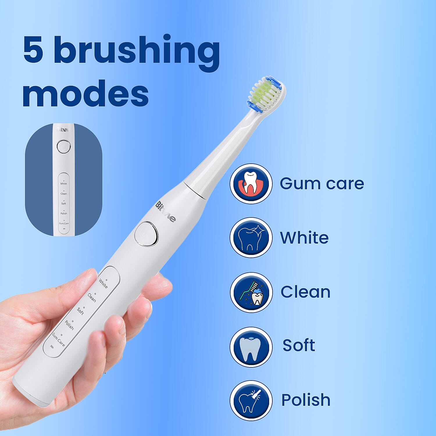 Bitvae Sonic Toothbrush With 8 Replacement Heads & Travel Case, 40,000 Strokes per min, 5 Brushing Modes & Smart Timer - White