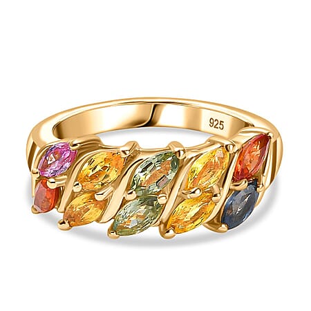 Multi Sapphire Ring in 18K Yellow Gold Vermeil Plated Sterling Silver 2.01 Ct.