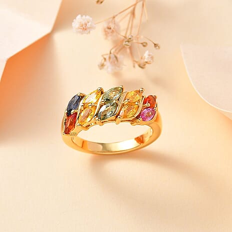 Multi Sapphire Ring in 18K YG Vermeil Plated Sterling Silver 2.01 Ct.