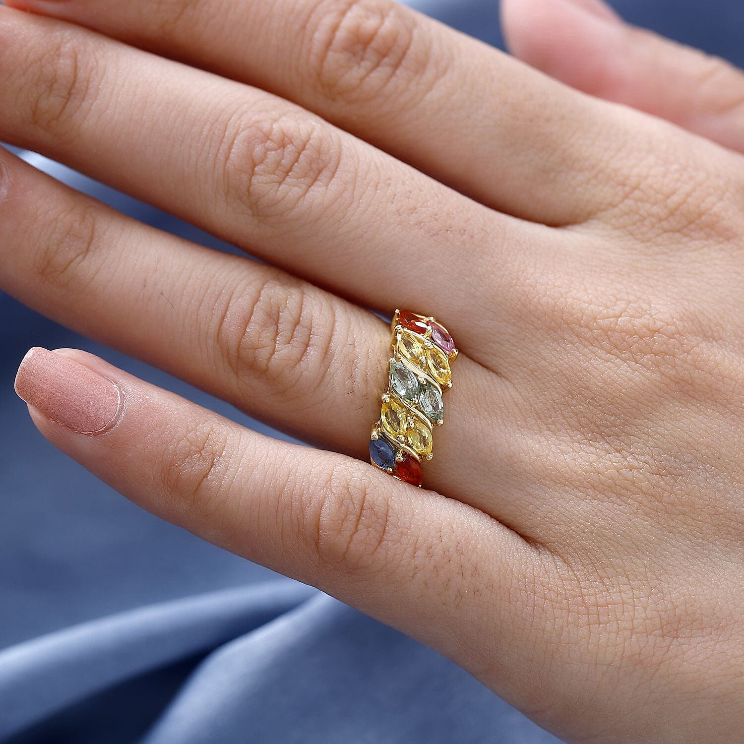 Multi Sapphire Ring in 18K YG Vermeil Plated Sterling Silver 2.01 Ct.