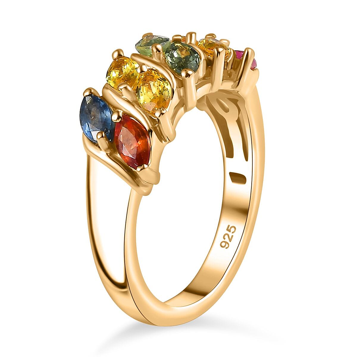Multi Sapphire Ring in 18K YG Vermeil Plated Sterling Silver 2.01 Ct.