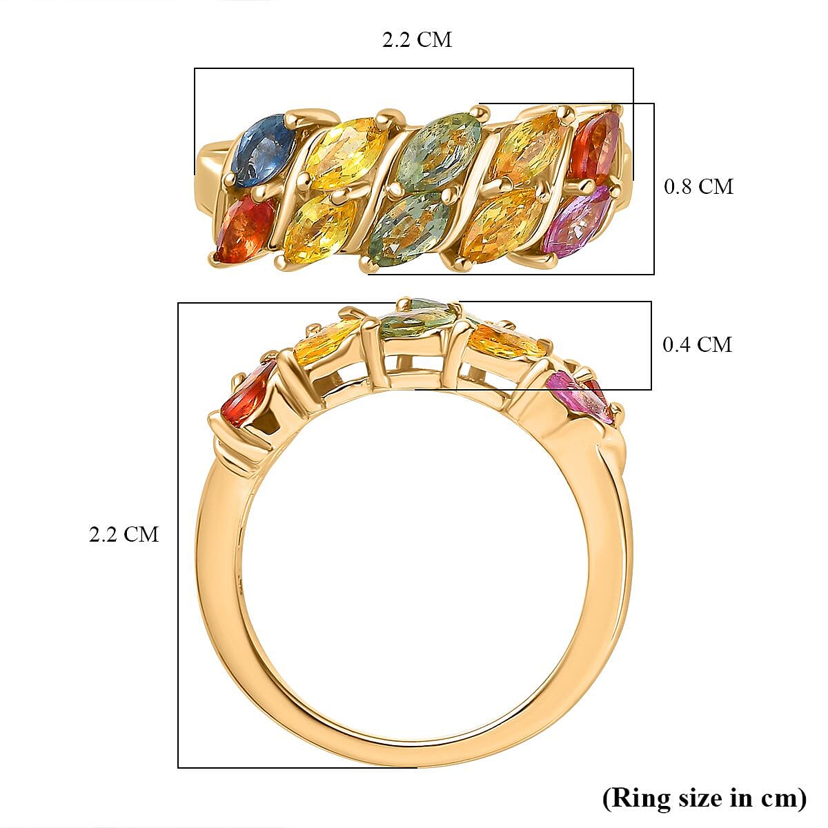 Multi Sapphire Ring in 18K YG Vermeil Plated Sterling Silver 2.01 Ct.