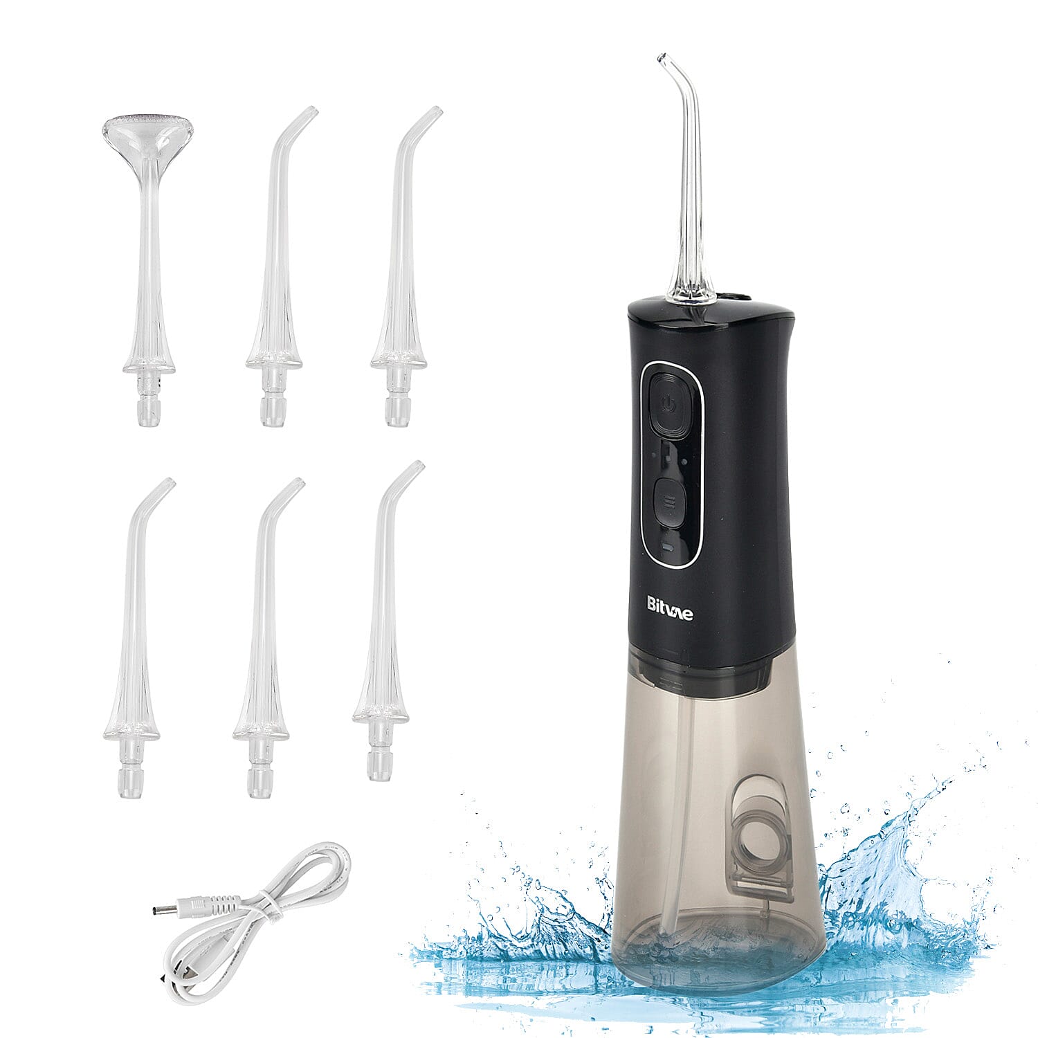 Bitvae Cordless Water Flosser with 5 Nozzles & Tongue Scraper - 3 Pressure Settings - Black