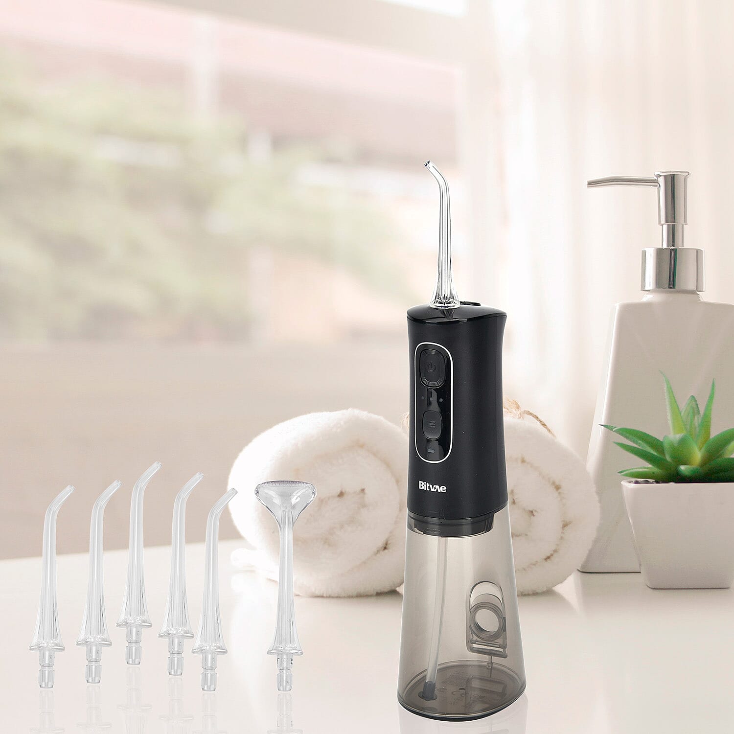 Bitvae Cordless Water Flosser with 5 Nozzles & Tongue Scraper - 3 Pressure Settings - Black