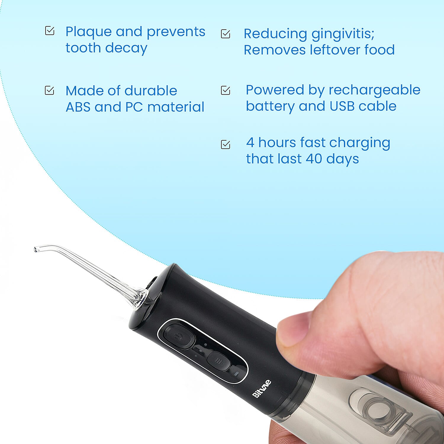 Bitvae Cordless Water Flosser with 5 Nozzles & Tongue Scraper - 3 Pressure Settings - Black