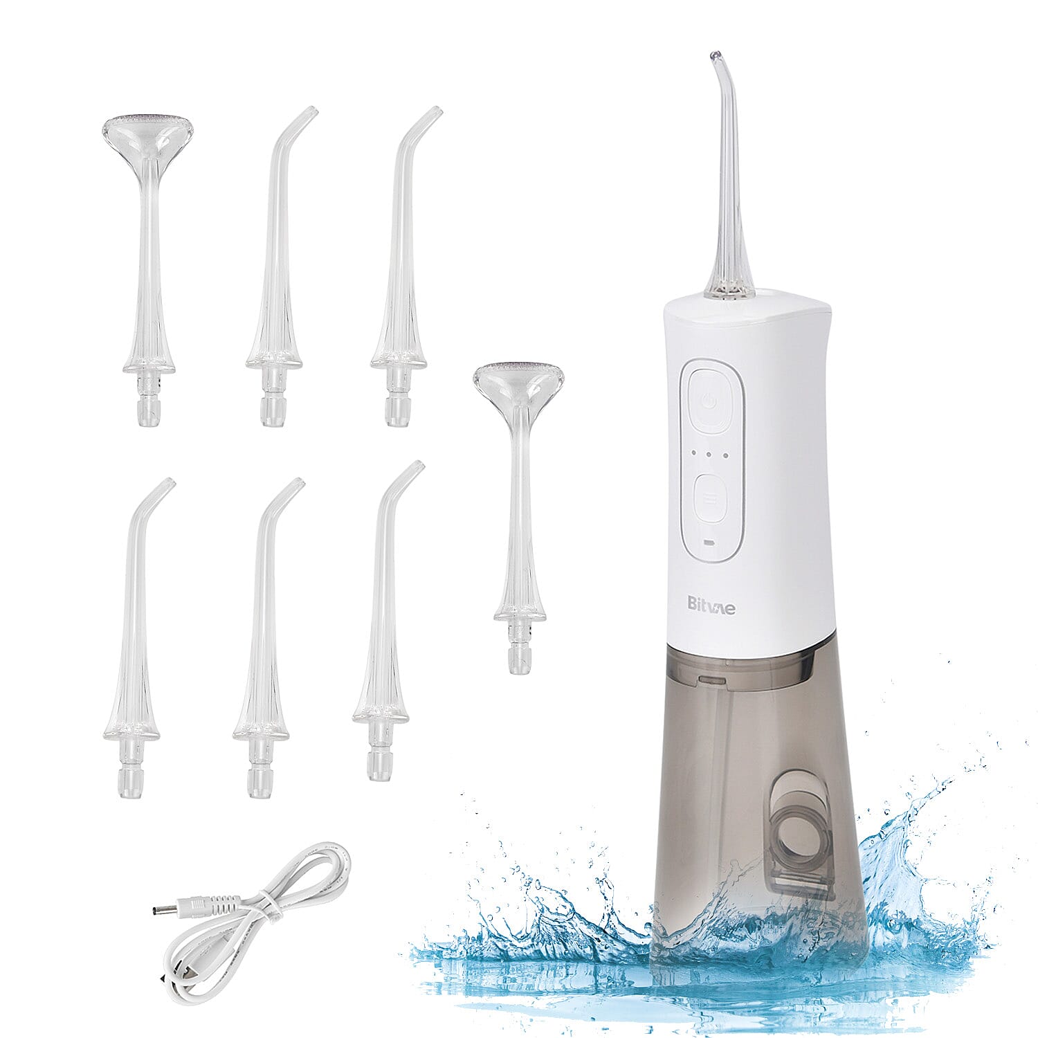 Bitvae Cordless Water Flosser with 5 Nozzles - Tongue Scraper - 3 Pressure Settings - White