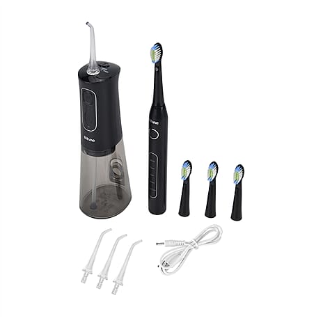 Bitvae Set of Sonic Toothbrush With 4 Replacement Heads, 5 Modes & Smart Timer With Water Flosser With 4 Replacent Heads - Black