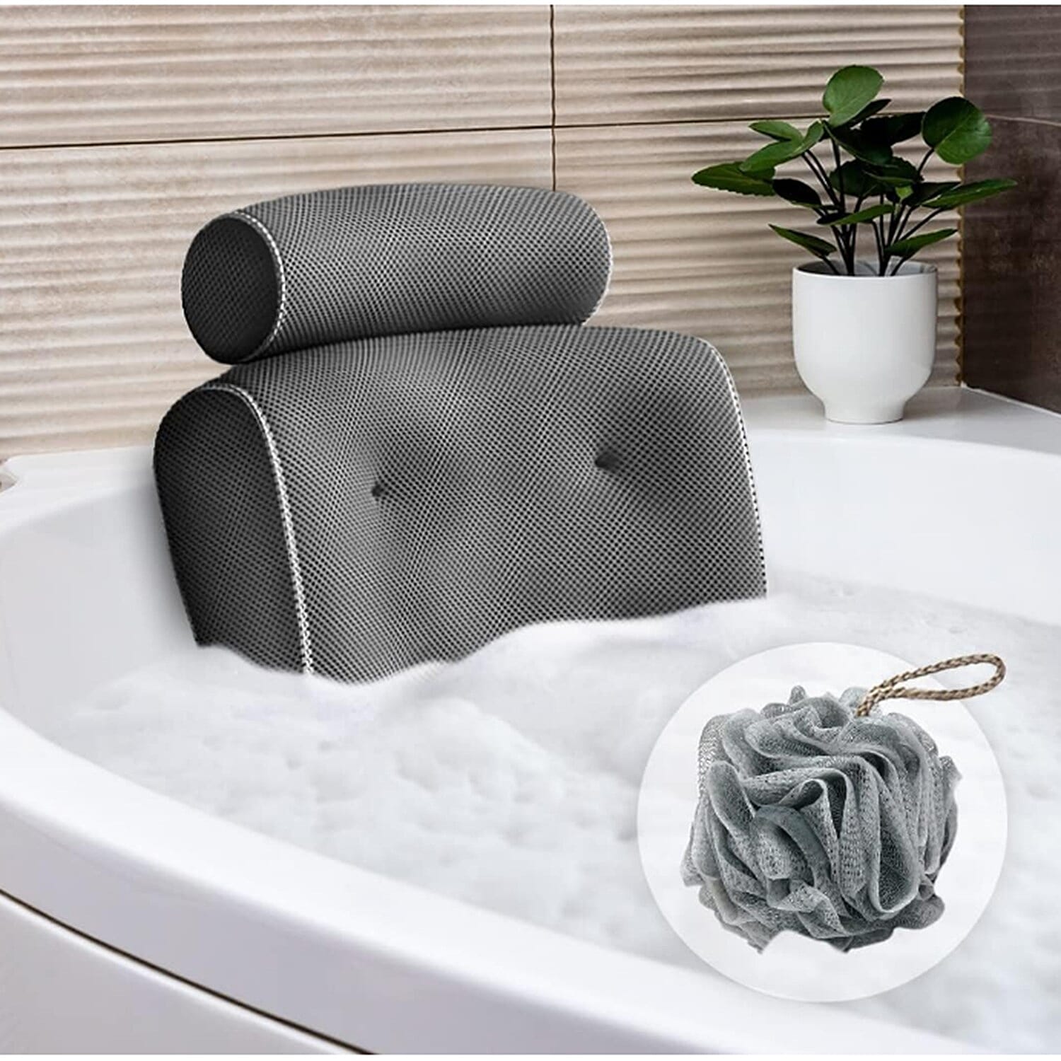 Lumi Ergonomic Bath Pillow (Size 39x38x10 cm) - Grey