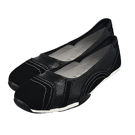 Down to Earth Ladies Leather Ballerina Shoe (Size 4) - Black