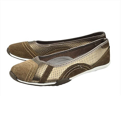 Down to Earth Ladies Leather Ballerina Shoe (Size 4) - Bronze