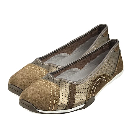 Down to Earth Ladies Leather Ballerina Shoe (Size 4) - Bronze