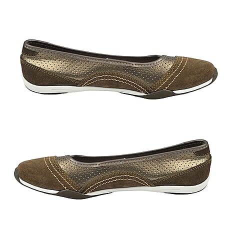 Down To Earth Ladies Dot Leather Ballerina Pump Shoes (Size 5) - Bronze