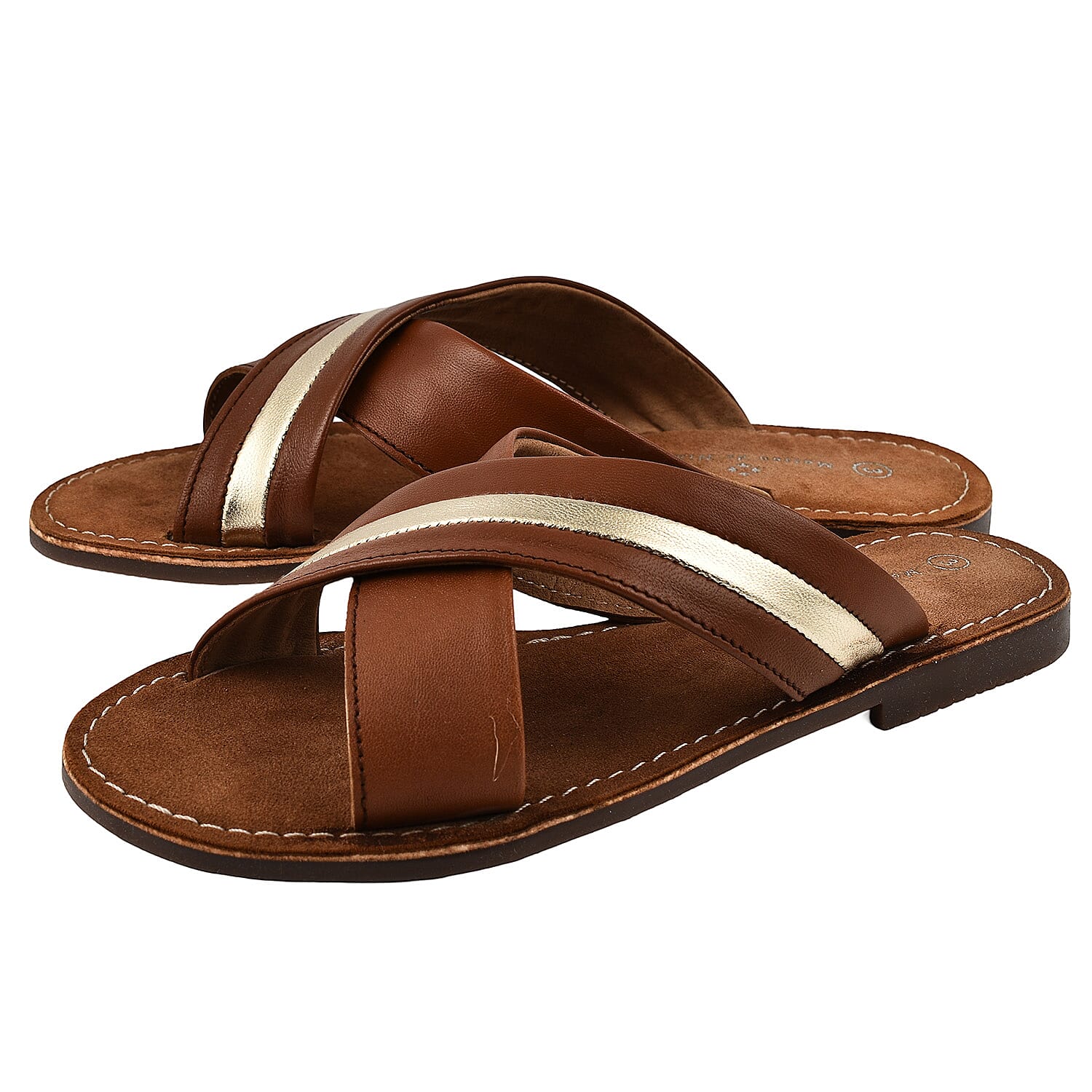 Maison Ladies Leather Cross Mule Slipper (Size 4) - Tan