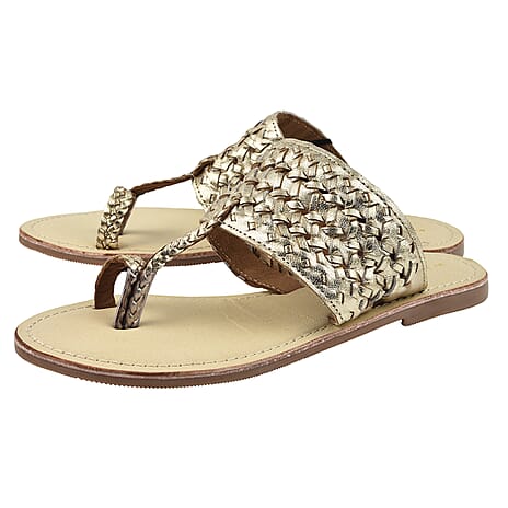 Maison Ladies Leather Toe Sandal (Size 4) - Gold