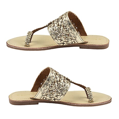 Maison Ladies Leather Toe Sandal (Size 4) - Gold