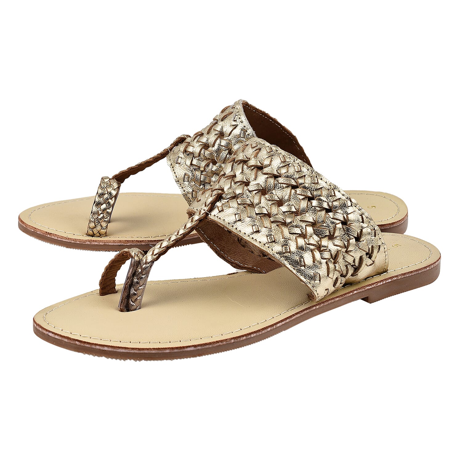 Maison Ladies Leather Toe Sandal (Size 4) - Gold