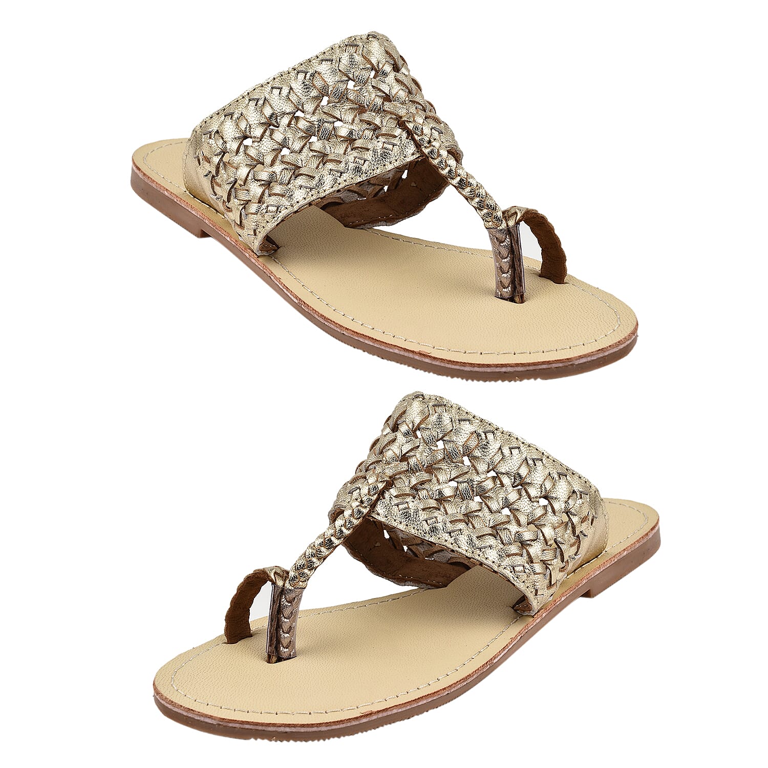 Maison Ladies Leather Toe Sandal (Size 4) - Gold