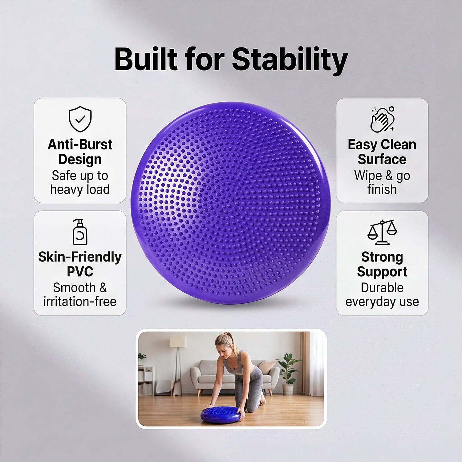 JLL Inflatable Balance Cushion for Fitness Core Training Agility Gym Workouts Yoga - Purple
