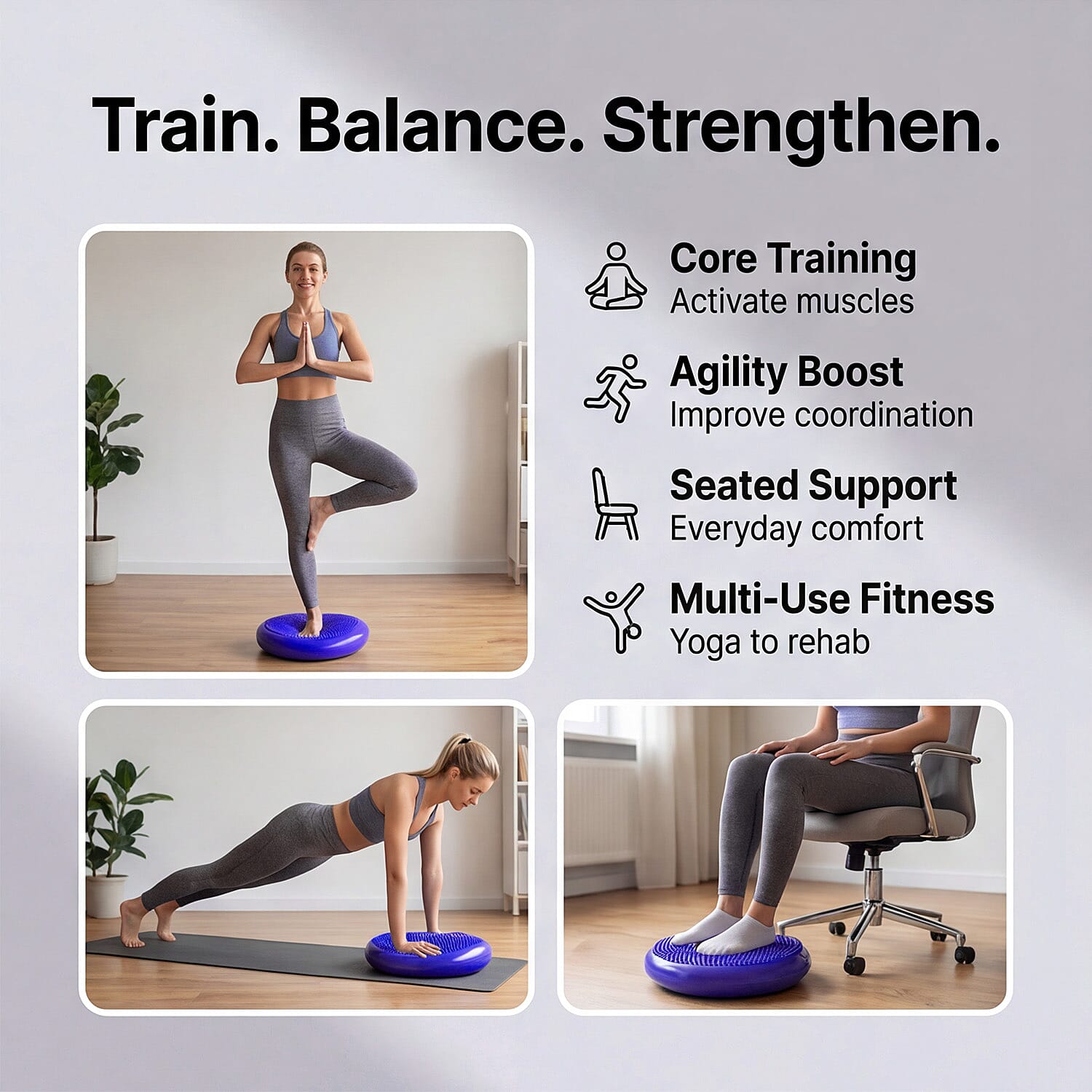 JLL Inflatable Balance Cushion for Fitness Core Training Agility Gym Workouts Yoga - Purple