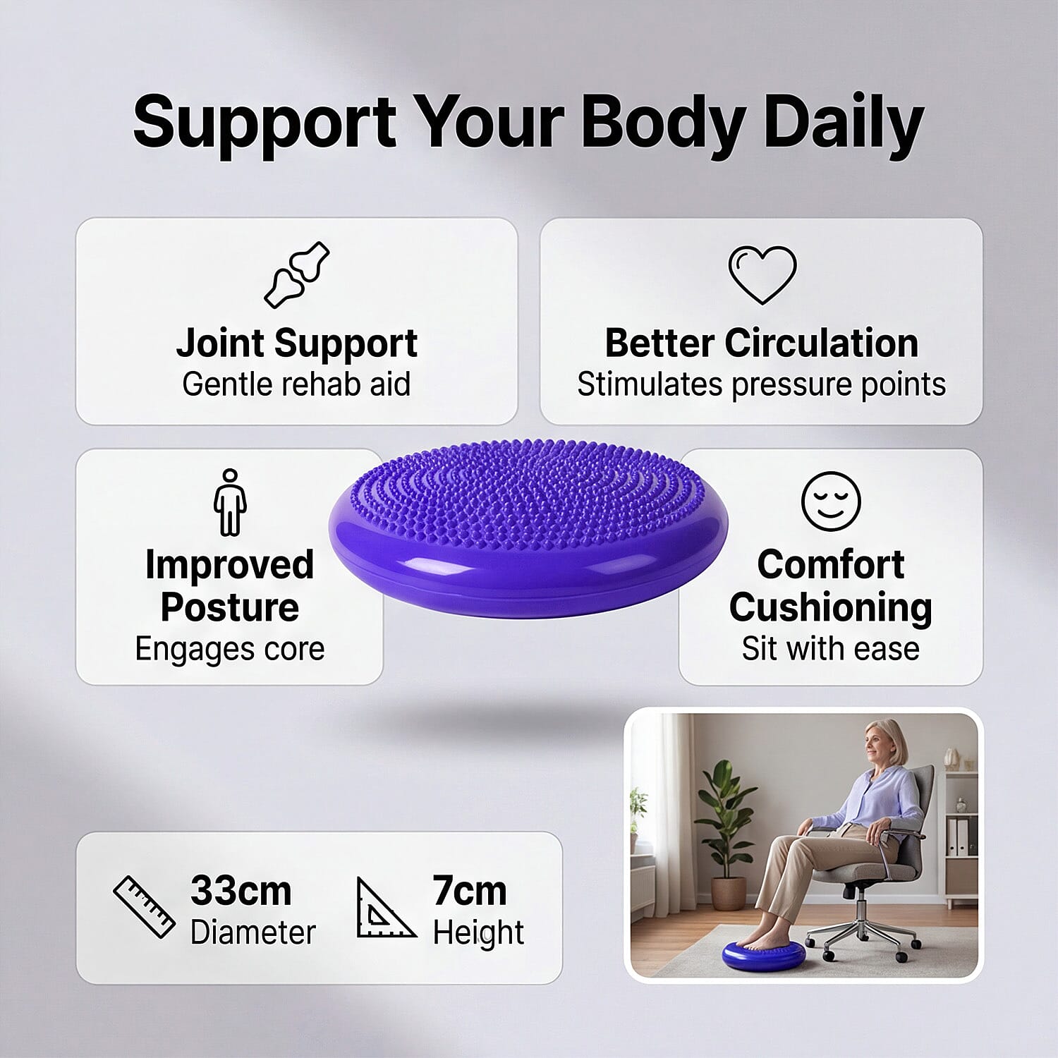 JLL Inflatable Balance Cushion for Fitness Core Training Agility Gym Workouts Yoga - Purple