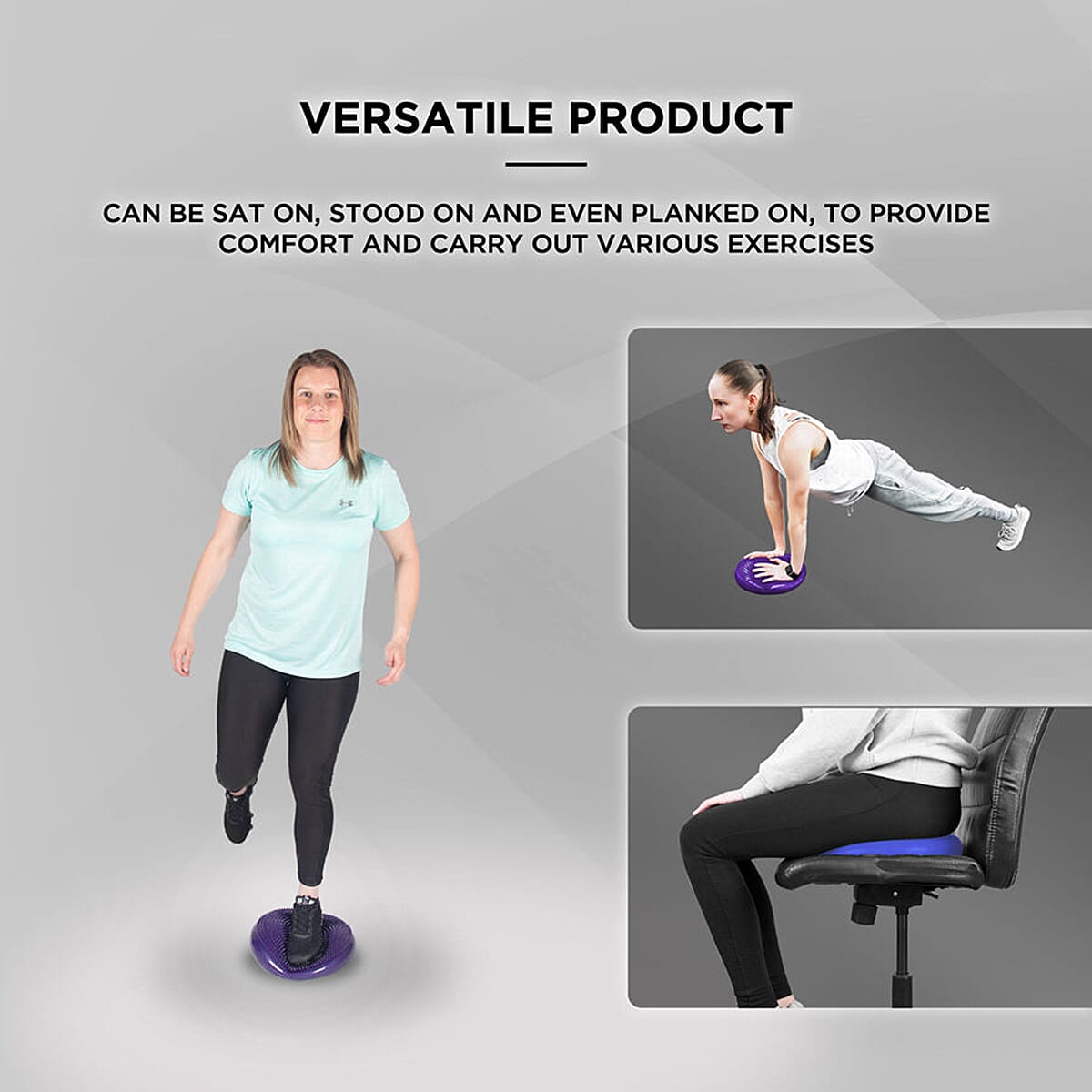 JLL Inflatable Balance Cushion for Fitness Core Training Agility Gym Workouts Yoga - Purple