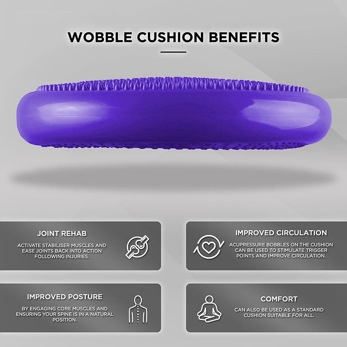 JLL Inflatable Balance Cushion for Fitness Core Training Agility Gym Workouts Yoga - Purple