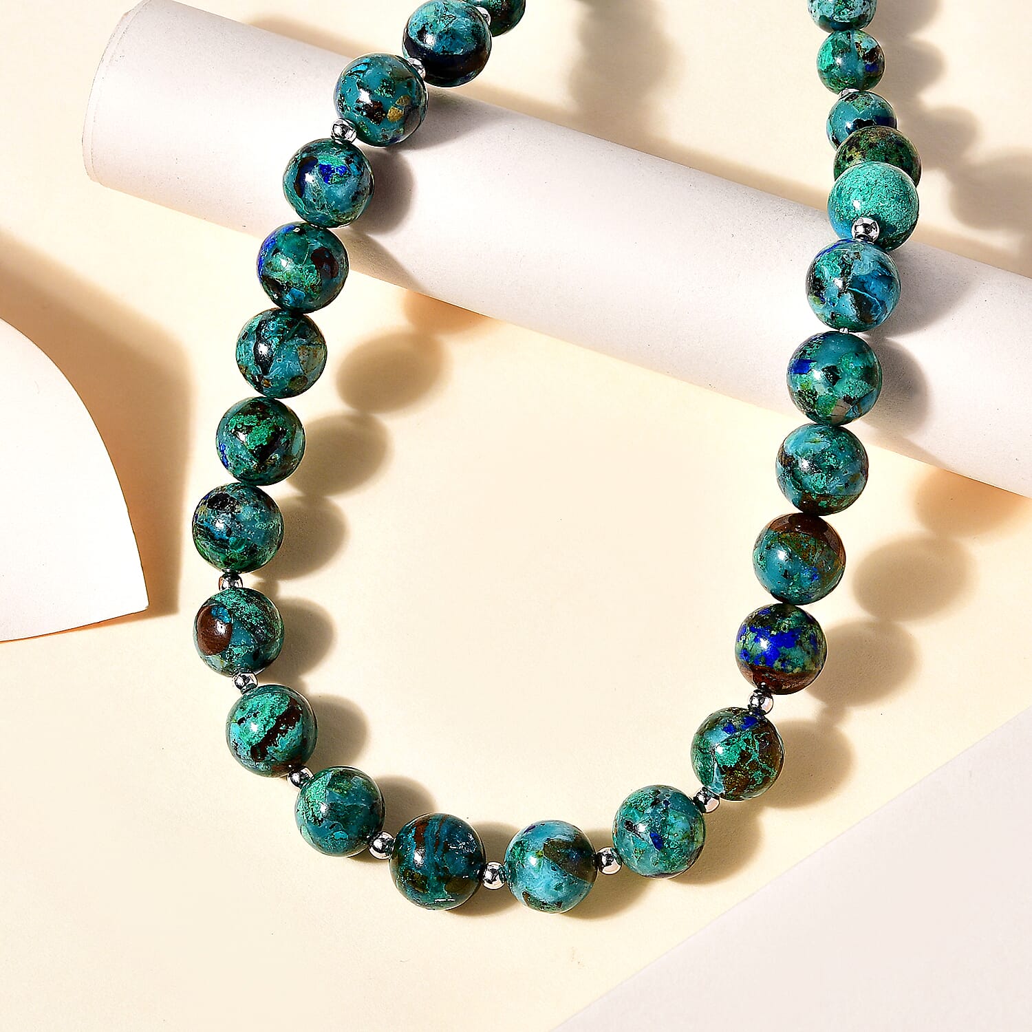 Azurite Necklace (Size - 18) in Rhodium Overlay Sterling Silve 210.0 Ct.