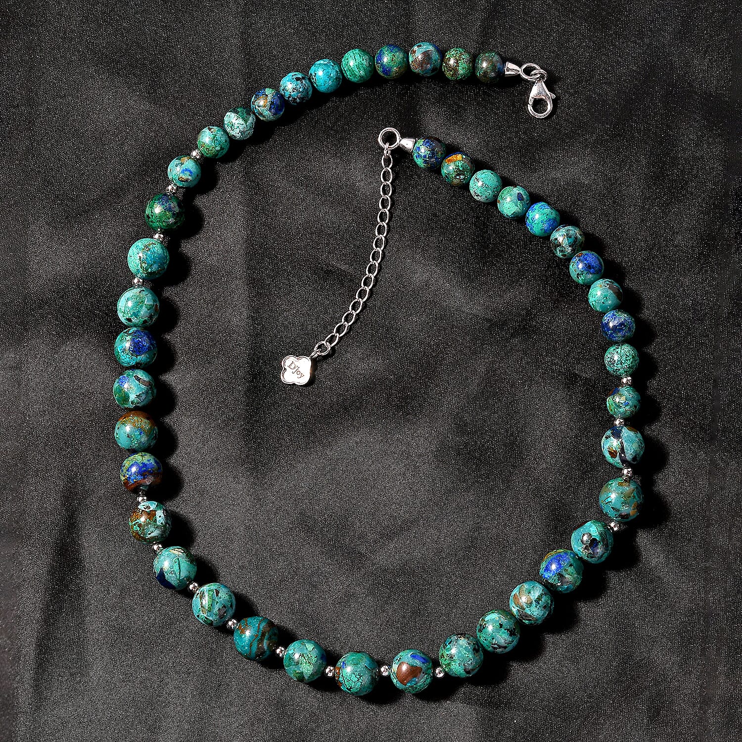 Azurite Necklace (Size - 18) in Rhodium Overlay Sterling Silve 210.0 Ct.