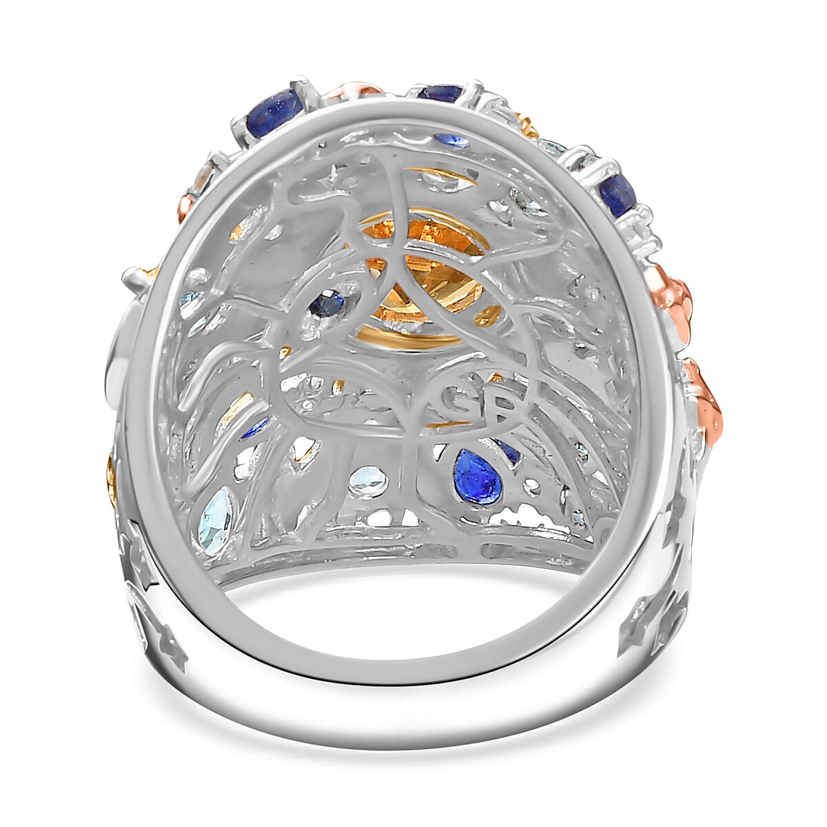 GP Celestial Dream Collection - Citrine & Multi gemstones Cluster Ring Sterling Silver 2.75 Ct, Silver Wt. 7.46 Gms.