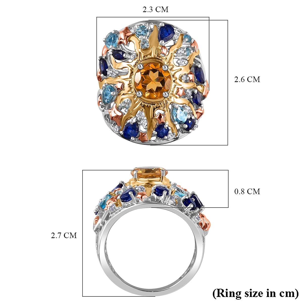 GP Celestial Dream Collection - Citrine & Multi gemstones Cluster Ring Sterling Silver 2.75 Ct, Silver Wt. 7.46 Gms.