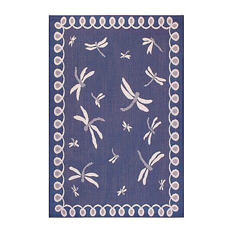 Dragonfly Woven Outdoor Rug (Size Large) - Blue