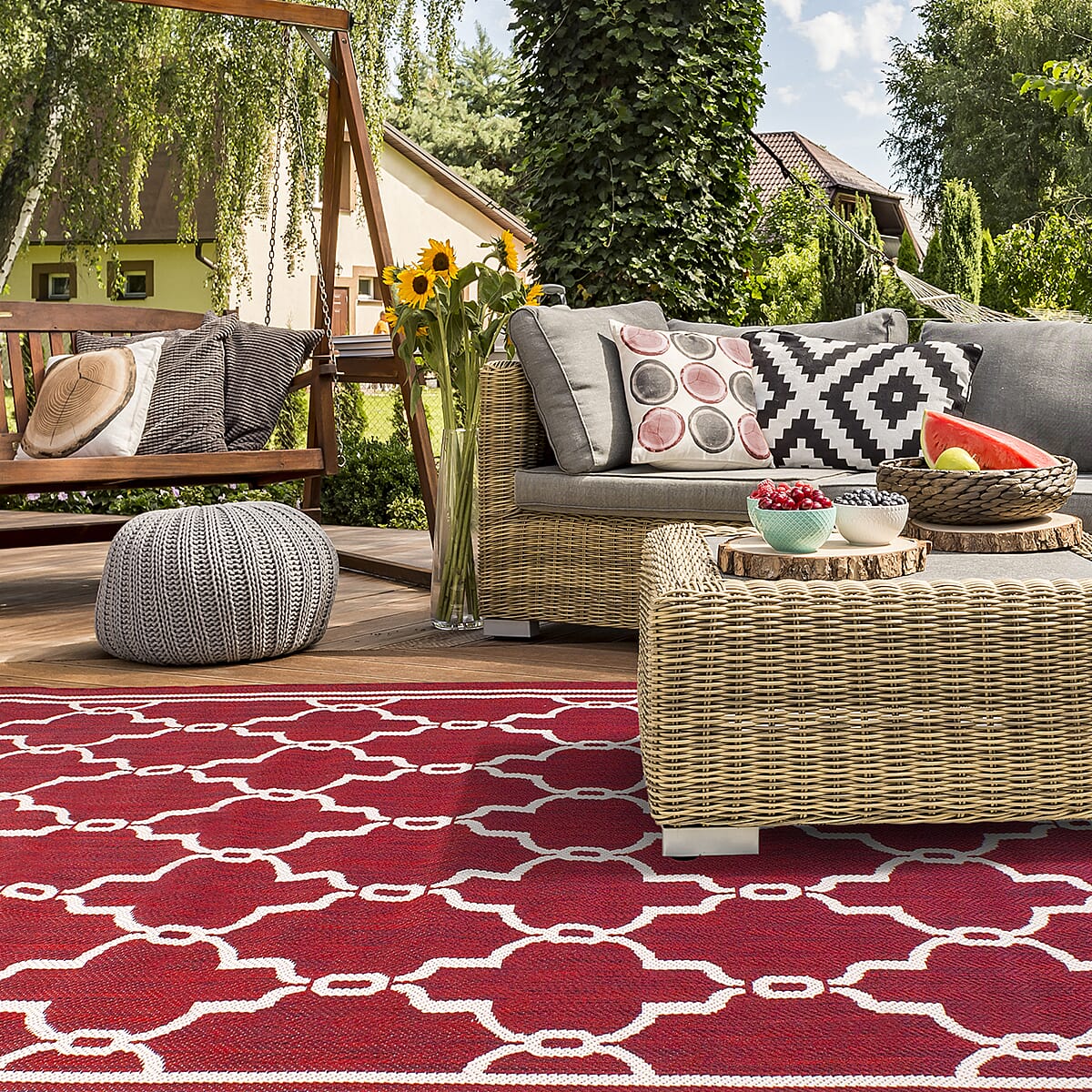 Spenish Tile Woven Outdoor Rug (Size Large) - Bordeaux