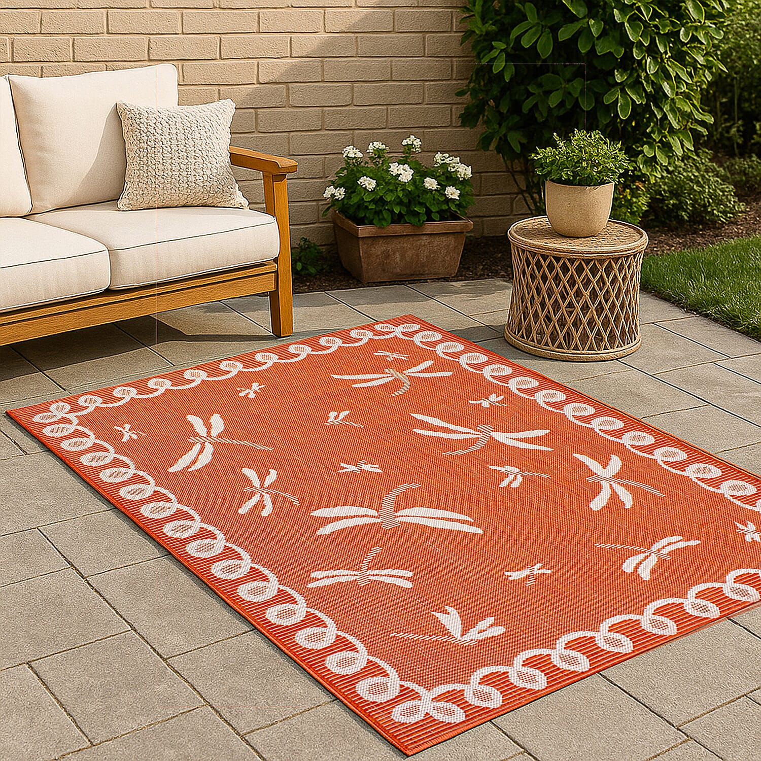 Dragonfly Woven Outdoor Rug (Size Large) - Terracotta