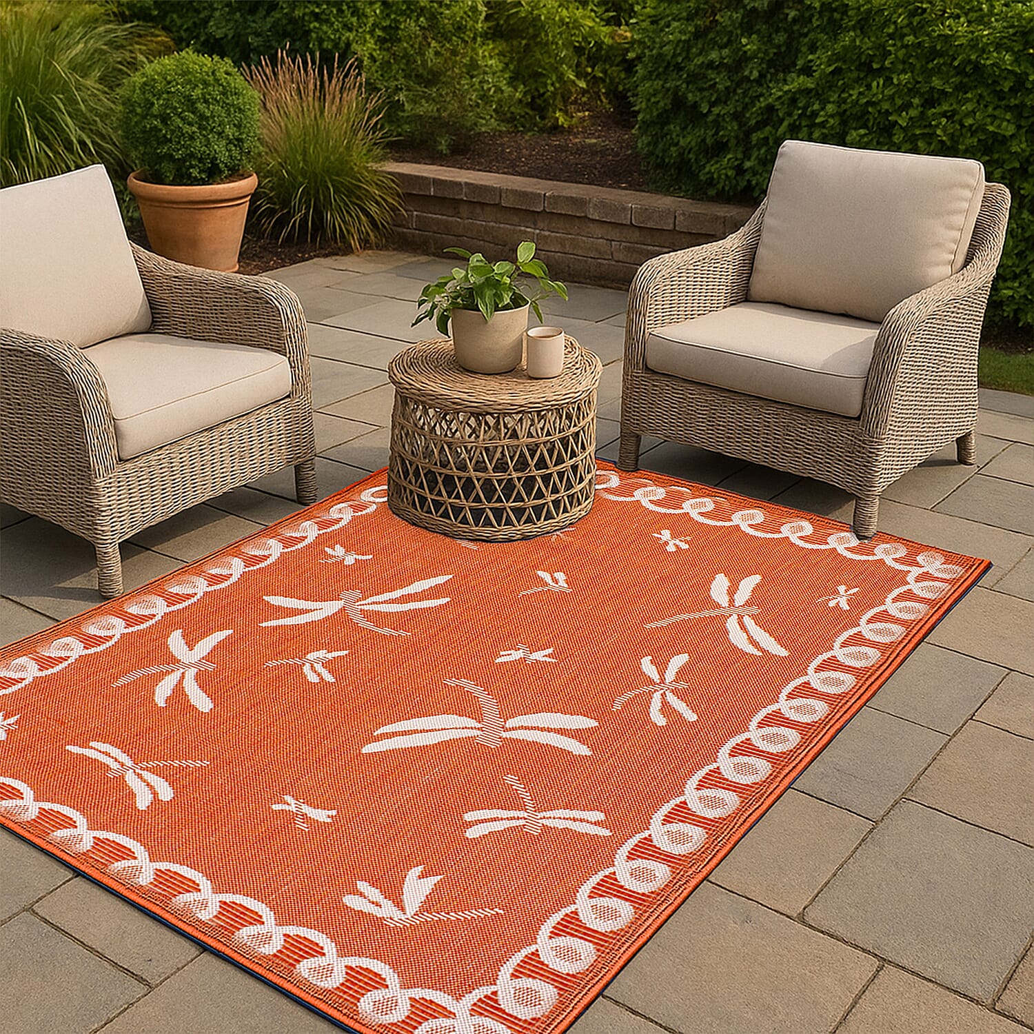 Dragonfly Woven Outdoor Rug (Size Large) - Terracotta