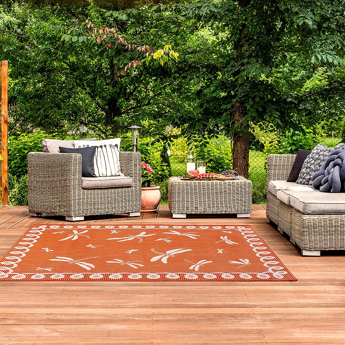 Dragonfly Woven Outdoor Rug (Size Large) - Terracotta