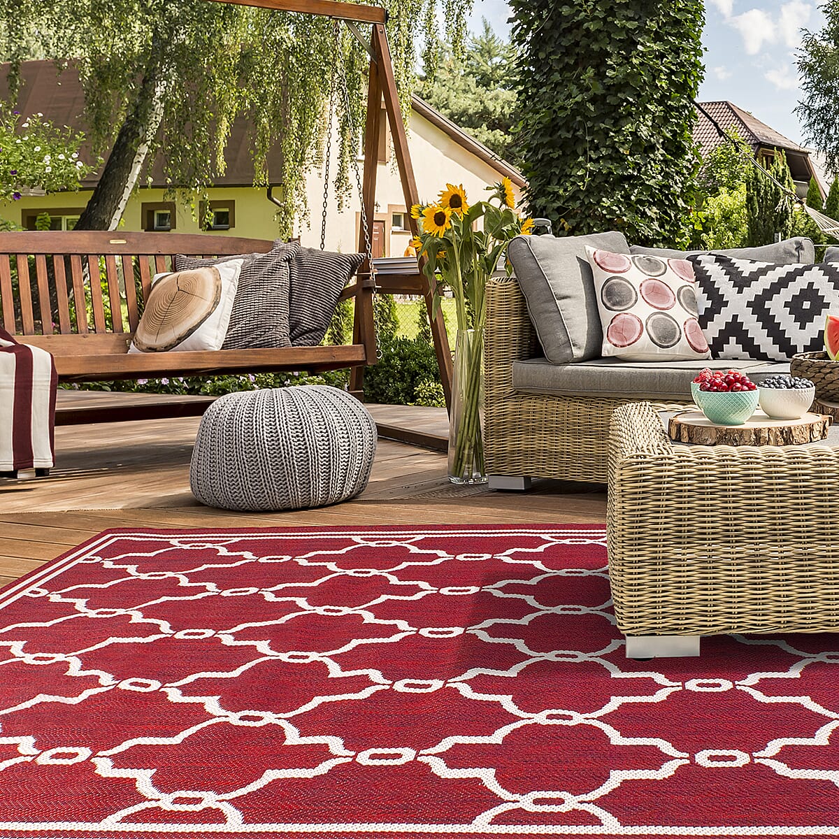 Polypropylene Rug and Door Mat (Size 1x1 cm) - Red