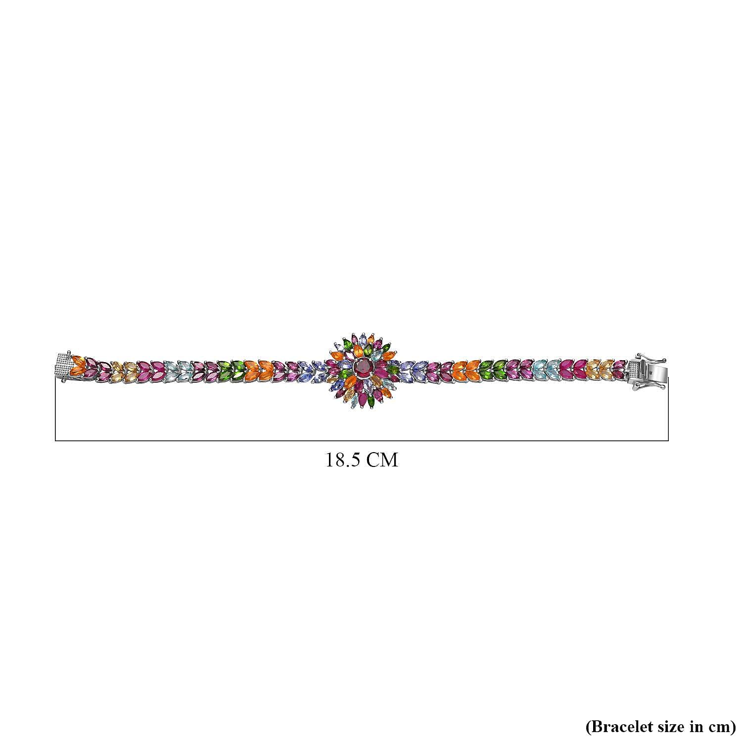Multi Gemstones Cluster Bracelet (Size - 7) in Rhodium Overlay Sterling Silver 16.85 Ct, Silver Wt. 13.75 Gms