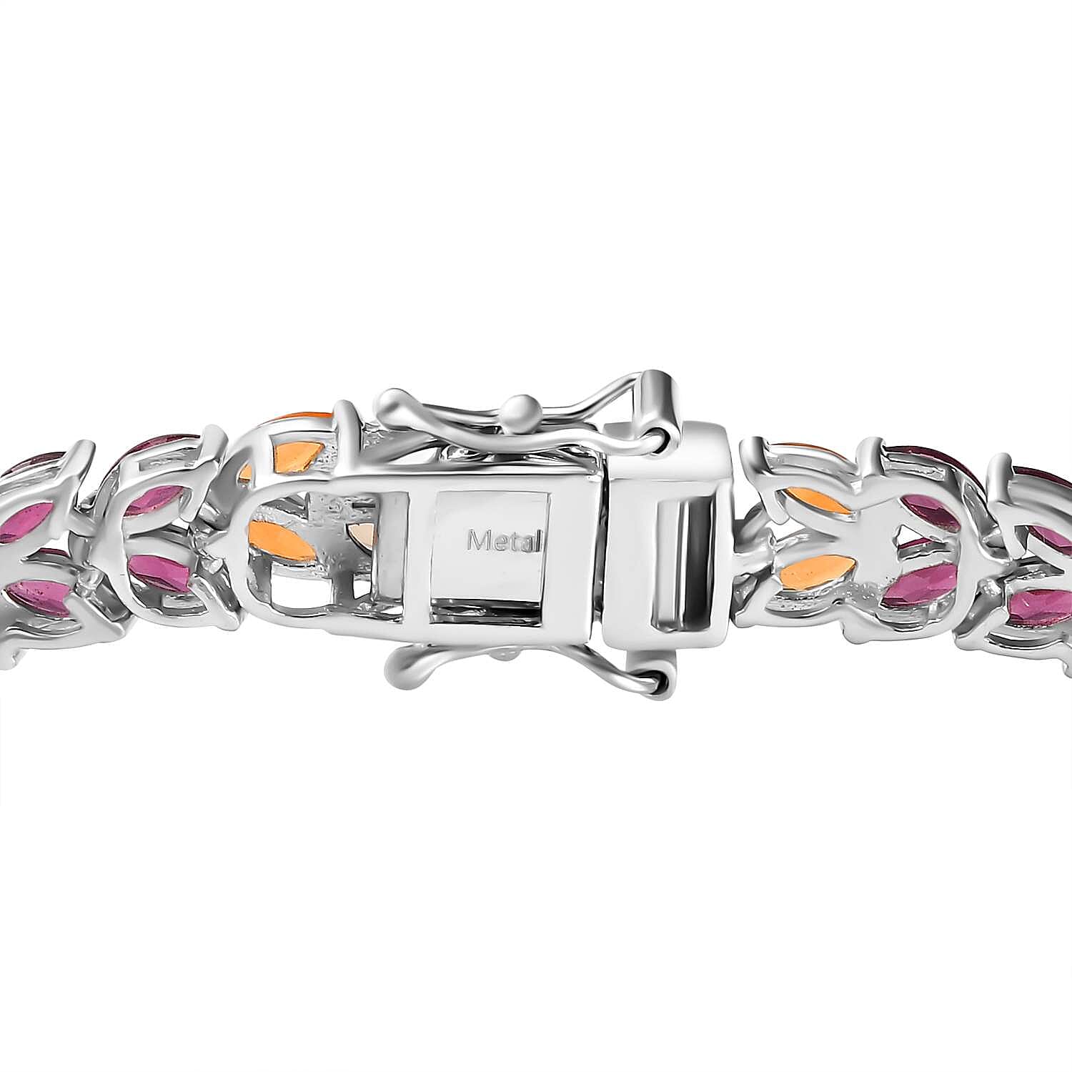 Multi gemstones Cluster Bracelet (Size - 7.5) with GB Lock Box in Rhodium Overlay Sterling Silver 17.65 Ct, Silver Wt. 14.30 Gms.