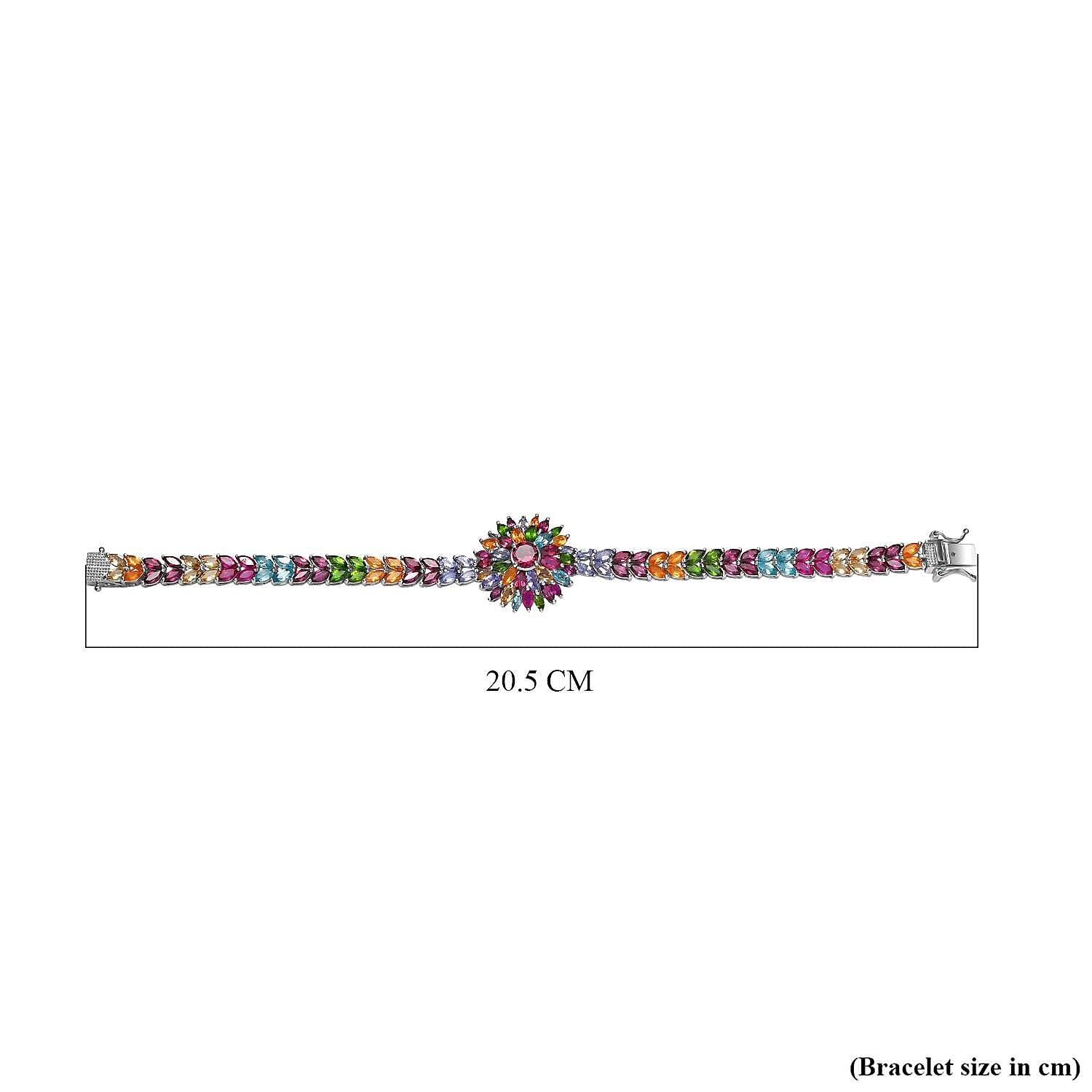Multi gemstones Cluster Bracelet (Size - 7.5) with GB Lock Box in Rhodium Overlay Sterling Silver 17.65 Ct, Silver Wt. 14.30 Gms.