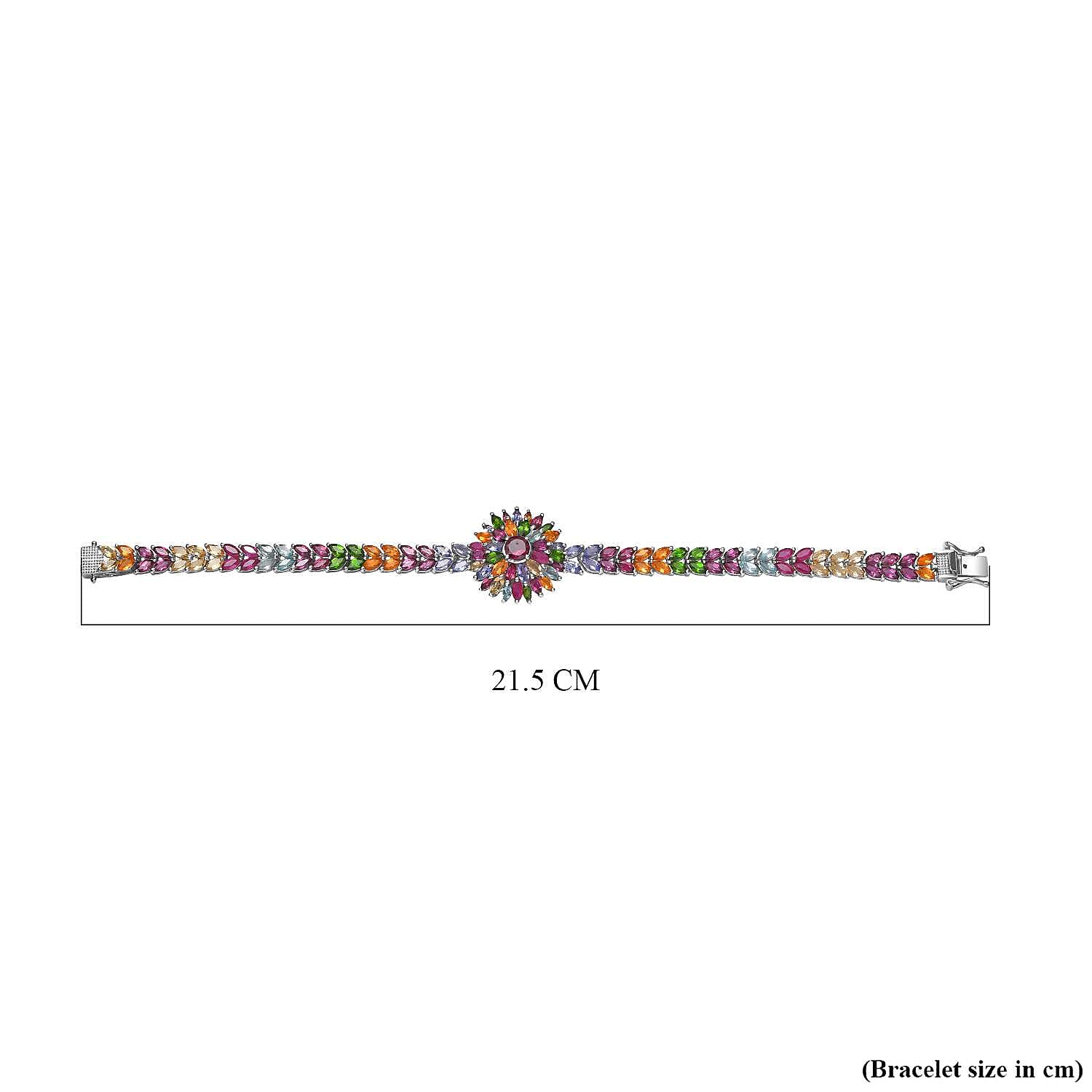 Multi gemstones Cluster Bracelet (Size - 8) with GB Lock Box in Rhodium Overlay Sterling Silver 18.53 Ct, Silver Wt. 15.11 Gms.