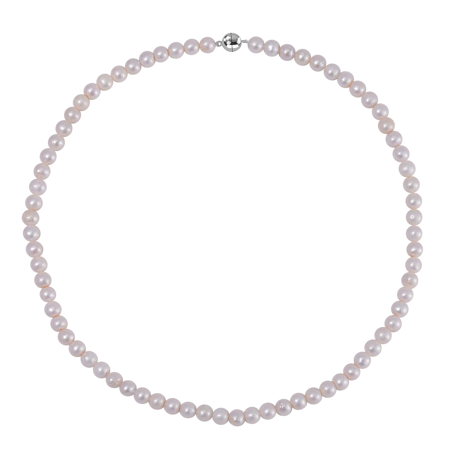White Anhui Pearl Necklace (Size - 20) in Rhodium Overlay Sterling Silver