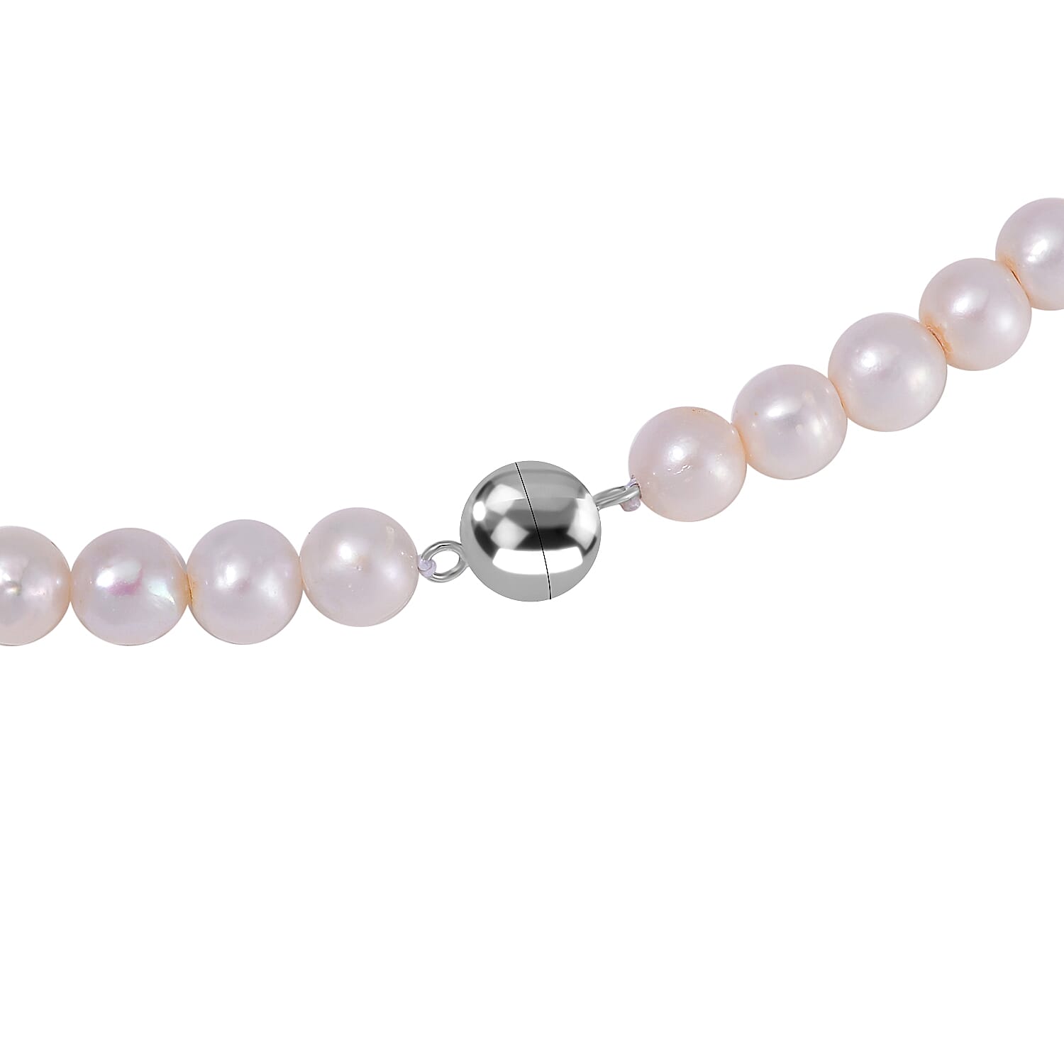 White Anhui Pearl Necklace (Size - 20) in Rhodium Overlay Sterling Silver